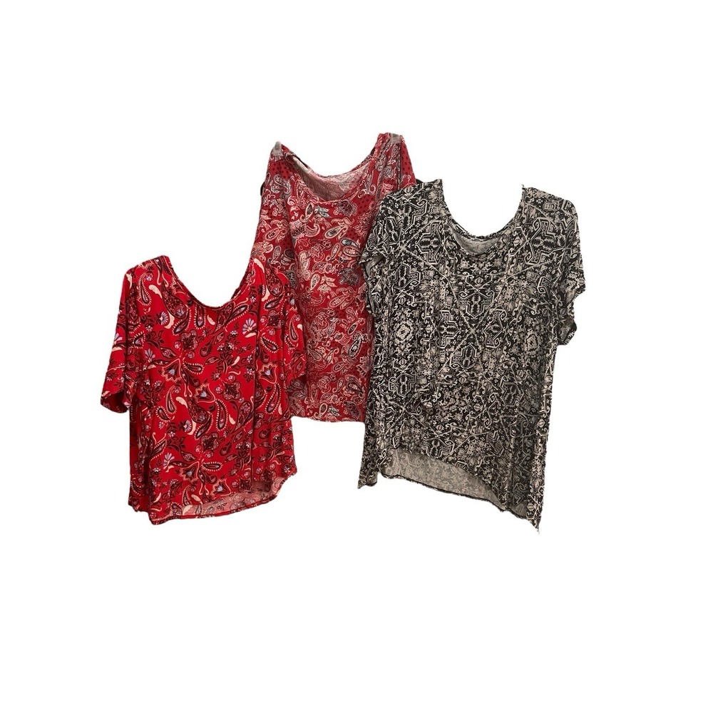 Cato Women's Plus Size 26/28W Top Lot of 3 Paisley & Boho Print Stretch Tops